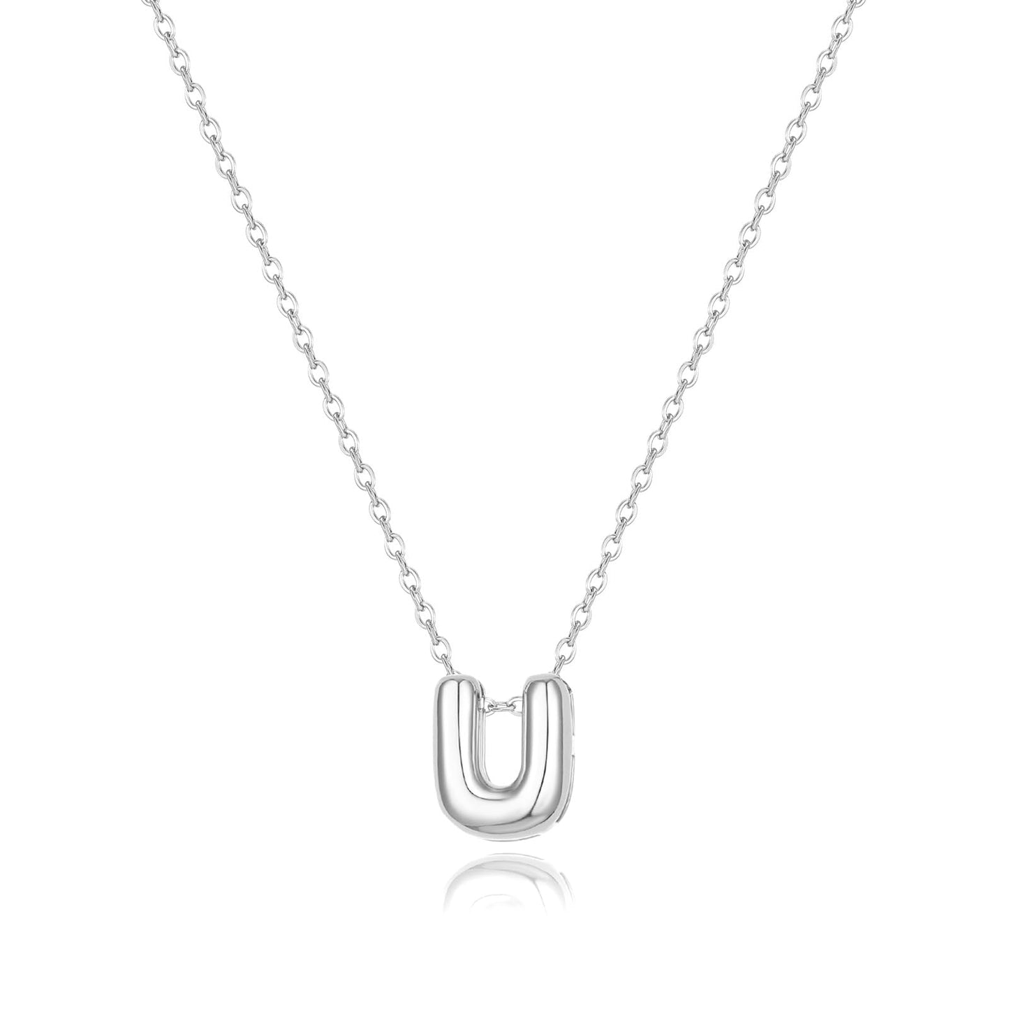 CUEZIY Bubble Silver Letter Necklace Initial Necklaces for Women Dainty Personalized Charm Pendant Name Necklace Cute Non Tarnish Fashion Accessories Teen Gift Trendy Stuff Silver Jewelry Gifts