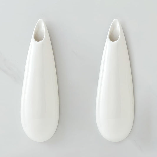 GDSZJLJ Hanging Ceramic Wall Vases, 11.8 Inch,Set of 2, Cubicle Modern Decor Wall Plant Holder Vase for Indoor Plants,Propagation Hanging Flower Pots for Air Vases,White