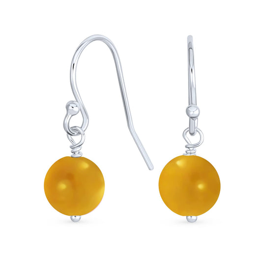 Bling Jewelry Timeless .925 Sterling Silver Pink Yellow Agate Bead 8mm Ball Drop Earrings Fish Hook Genuine Gemstone