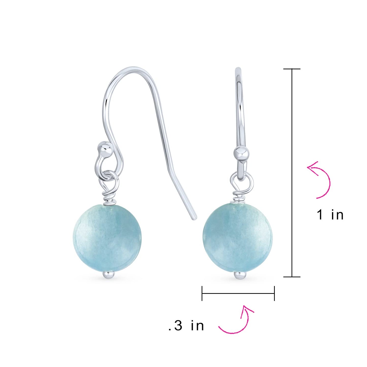 Bling Jewelry Timeless .925 Sterling Silver Blue Aquamarine and Dark Purple Amethyst Bead 8mm Ball Drop Earrings Fish Hook Genuine Gemstone (Set of 2)