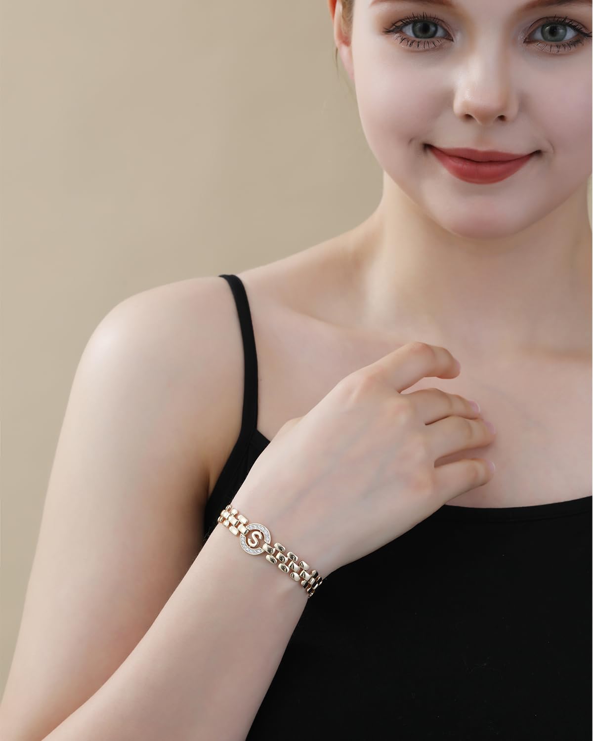 WEDDINEN Initial Bracelet,14K Gold Plated Letter Bracelets for Women, Thick Bangle Wrist Gold Alphabet Bracelet for Women, Christmas Gifts for Women Jewelry Initial U Charm Chain