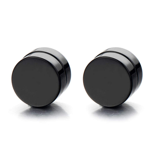 2pcs Men Women 12MM Magnetic Black Circle Stud Earrings, Non-Piercing Clip On Cheater Fake Ear Gauges