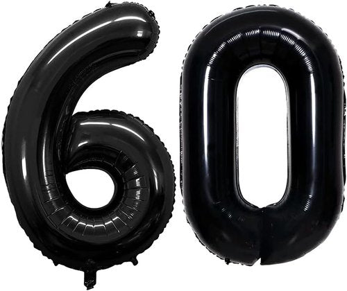 GOER 60th Birthday Balloons - 42 Inch Jumbo Black Foil Helium Decorations for 60th Anniversary