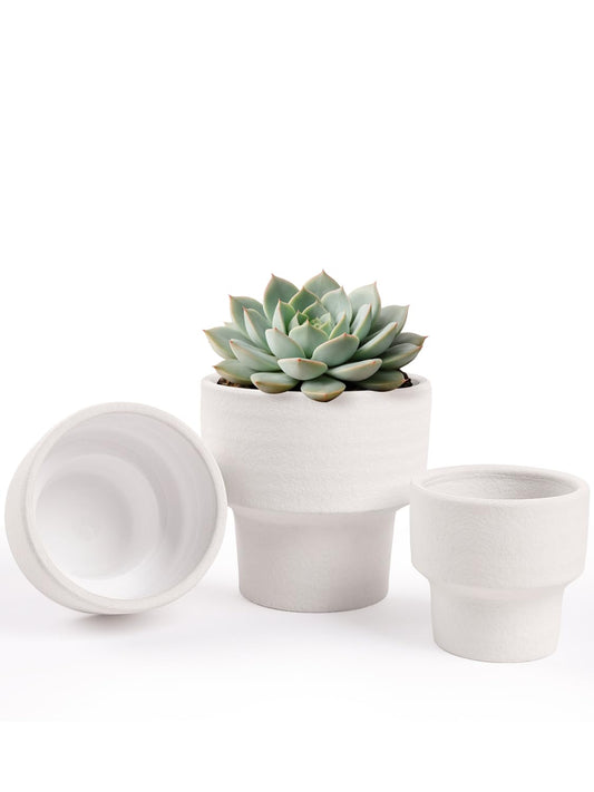 INGOFIN Ceramic Planter Pot Set of 3, 4/5/6 Inch Indoor Decorative Cachepot for Pothos & Succulents, No Drainage Hole, Modern Tabletop Desk Display Plant Pot for Home Decor, Sandblasted White