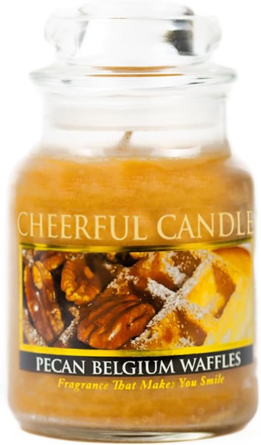 6oz 35 A Cheerful Giver - Pecan Belgium Waffles - Small Scented Candle Jar with Lid - Cheerful Candle - Hours of Burn