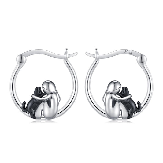 Black Cat Earrings 925 Sterling Silver Cute Cat Hoop Earrings Animal Pet Huggie Earrings Jewelry Gifts for Cat Lover Women