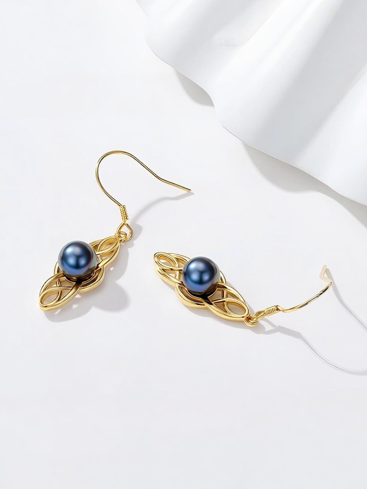 KANNSOAR Tahitian Black Pearl 18K AAAA Yellow Gold Plated Sterling Silver Celtic Knot Dangle Drop Earrings for Women Wife Mom Girlfriend Her Jewelry Gift for Anniversary Birthday Christmas