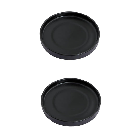 Woiida 12 inch Matte Blcak Ceramic Plant Saucer Set of 2 with Plant Saucer mat