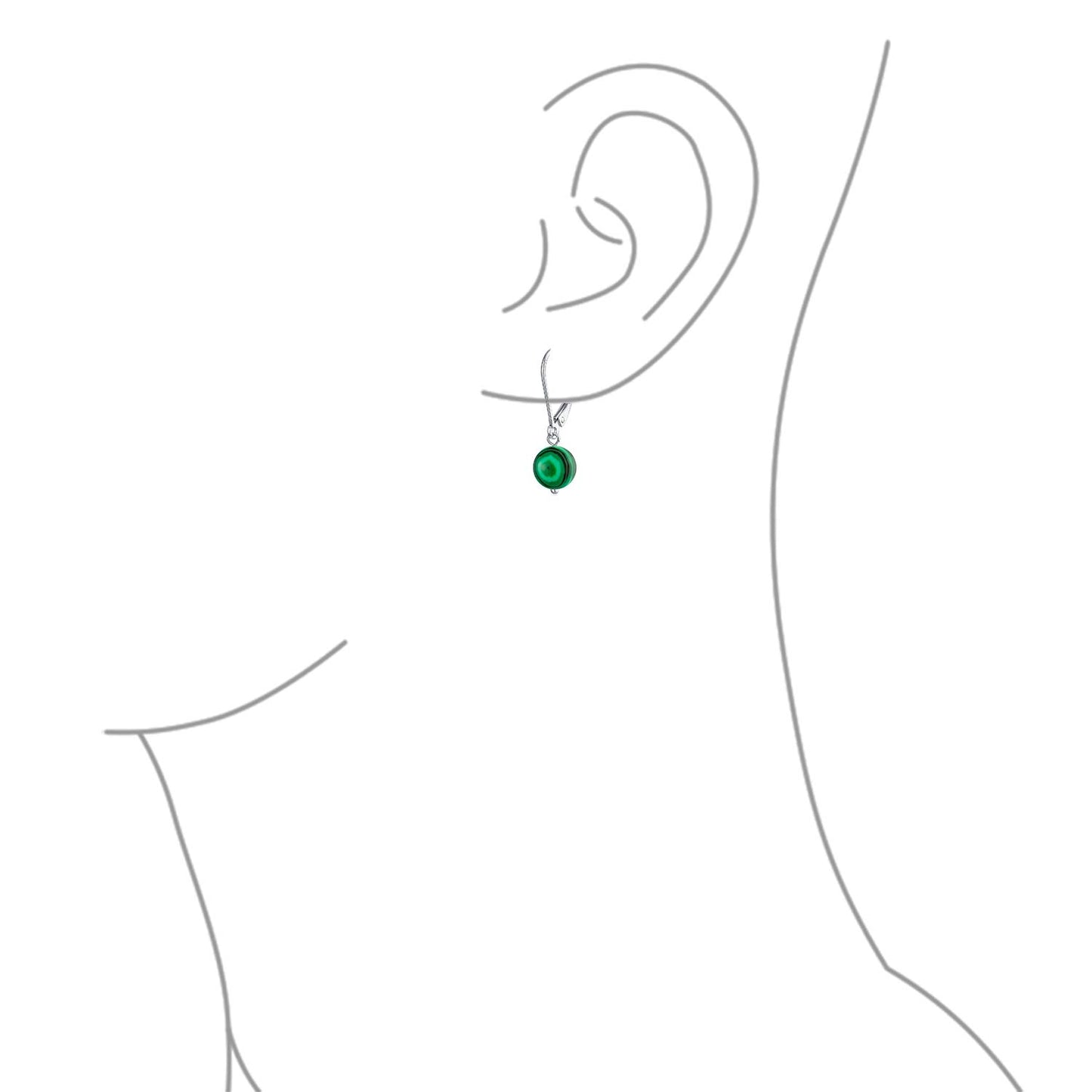 Bling Jewelry Timeless .925 Sterling Silver Brown Tiger-Eye and Dark Green Malachite Bead 8mm Ball Drop Earrings Secure Lever Back Genuine Gemstone (Set of 3)