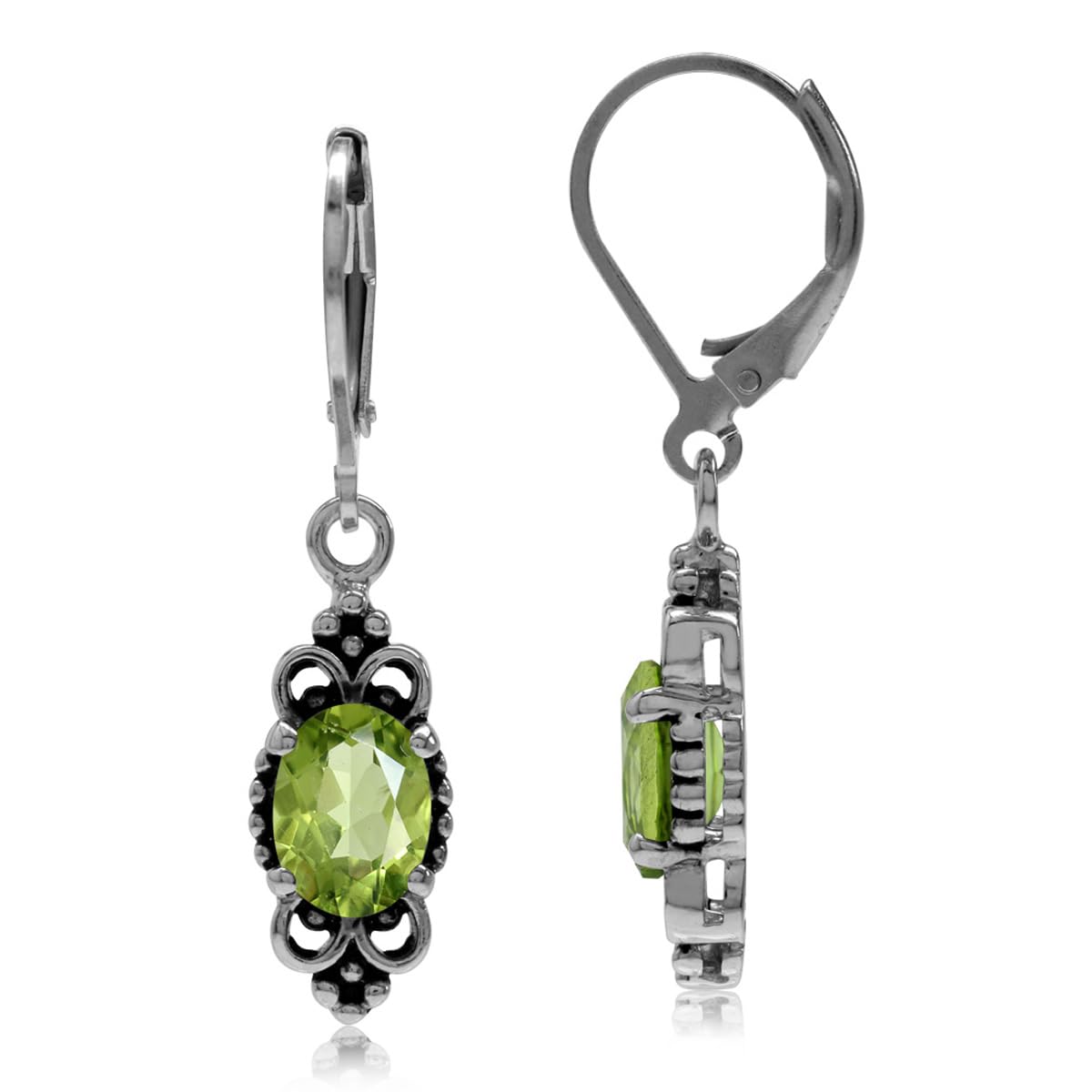 Silvershake 2.68ct. Natural Peridot 925 Sterling Silver Balinese Style Leverback Dangle Earrings