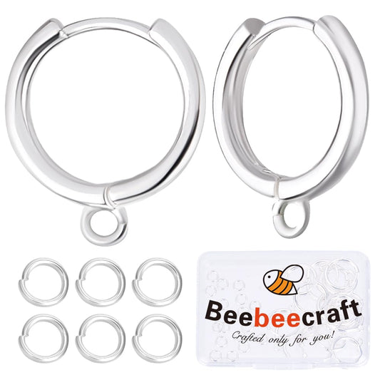 Beebeecraft 20Pcs Huggie Hoop Earring Hooks 925 Sterling Silver Plated Brass French Round Leverback Earring Findings with Open Jump Rings for Jewelry Making DIY Crafts