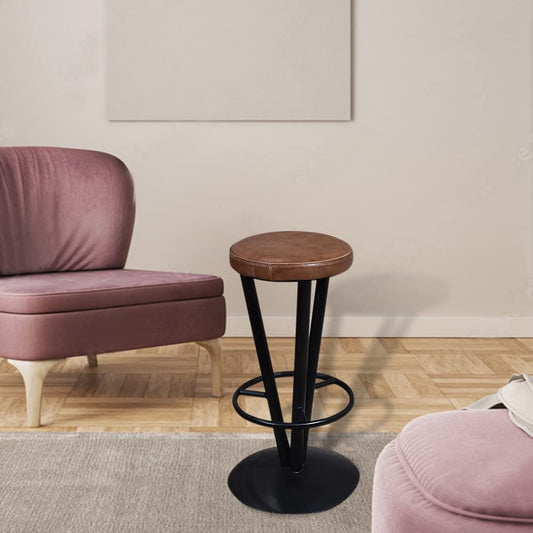 BBH Homes's Handmade Black Tan Round Shaped Iron & Leather Bar Stool 16.53x16.53x29.29 AMBBHBAC9027