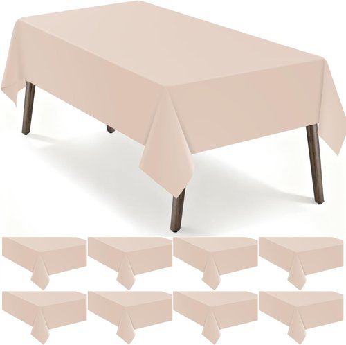 Beige 8-Pack Plastic Tablecloths - Rectangle 54"x108" Disposable Covers for Parties & Events