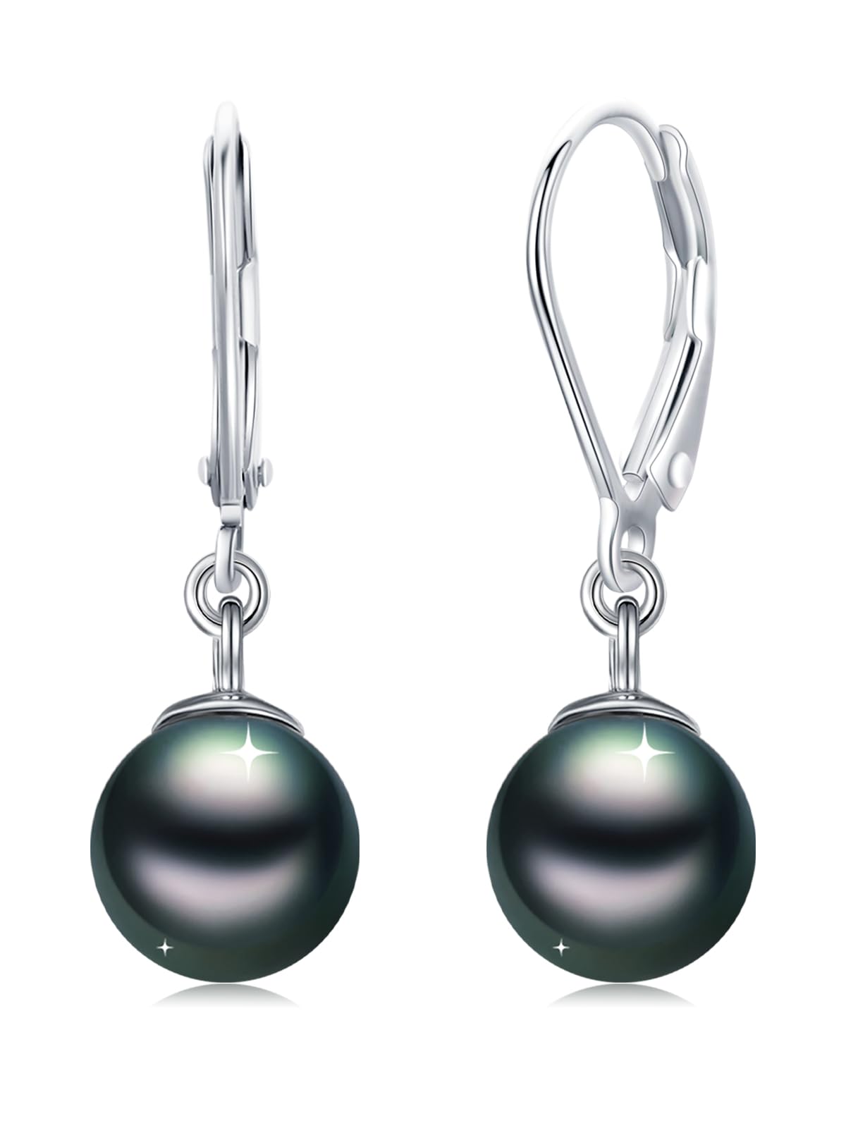 KANNSOAR Tahitian Black Pearl Earrings 18K White Gold Plated 925 Sterling Silver Black Pearl Leverback Hoop Drop Earrings Jewelry Gift for Women Wife Birthday