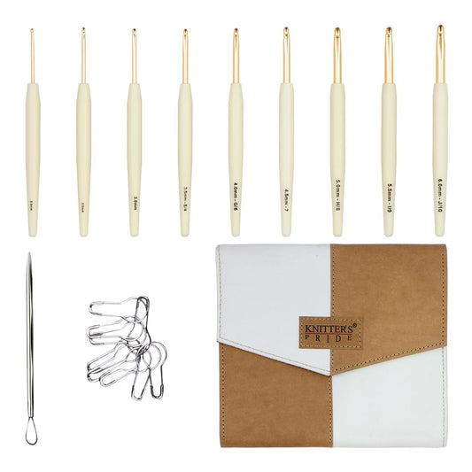 Knitter’s Pride Pearl Deluxe Aluminum Crochet Hook Set – 9 Sizes (2mm to 6mm)