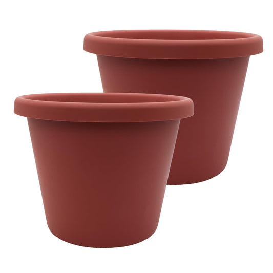 The HC Companies 11.5 Inch Classic Round Planter Pots with Drainage, Rolled Rim Plastic Planters for Indoor & Outdoor Plants, 2-Pack Decorative Flower Pots for Garden, Office & Home Decor, Clay
