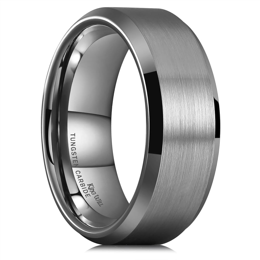 King Will Gunmetal Gray 8mm Basic Wedding Ring For Men with Brushed Matte Surface Beveled Polished Edge Comfort Fit Size 12