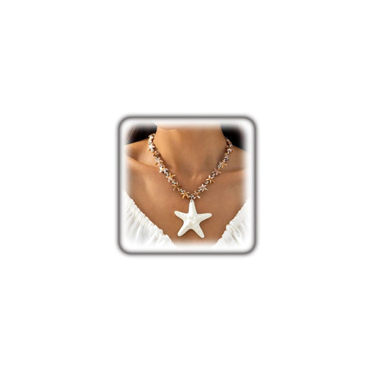 Boho Chunky Gold Starfish Necklace for Women,Trendy Large Baroque Faux Pearl Beaded Statement Pendant Necklace Jewerlry Accessories Gifts for Beach Holiday (White)