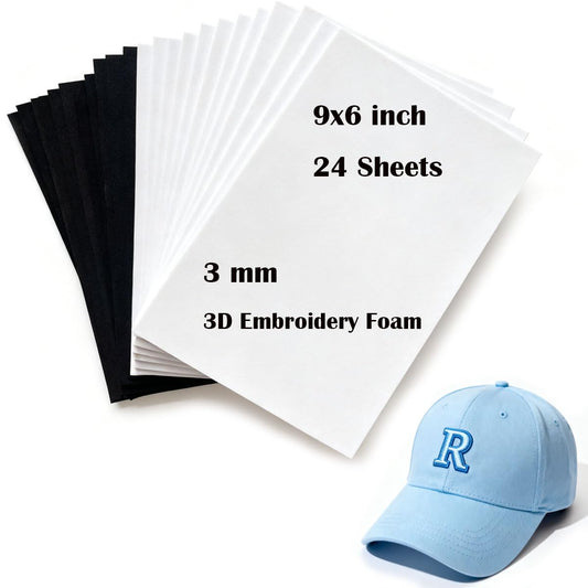 BLOSSIONA 24pcs 3mm Embroidery Foam Sheets for 3D Embroidery Arts and Crafts 9x6 Inch EVA Foam for Cosplay Costumes DIY Projects 3D Puff Foam Embroidery for Hats (Black&White)