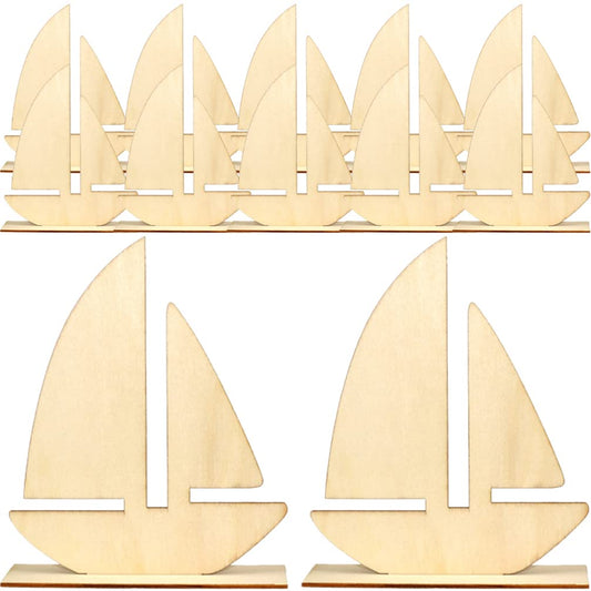 10pcs Sailboat Wood Slices Unfinished Wood Cutouts Rustic Blank Wood Sailing Slice Pieces Ornaments Hanging Embellishments for Beach Ocean Theme Party DIY Art Crafts Projects