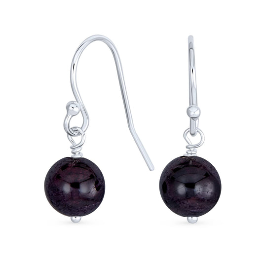 Bling Jewelry Timeless .925 Sterling Silver Dark Purple Amethyst Bead 8mm Ball Drop Earrings Fish Hook Genuine Gemstone February Birthstone