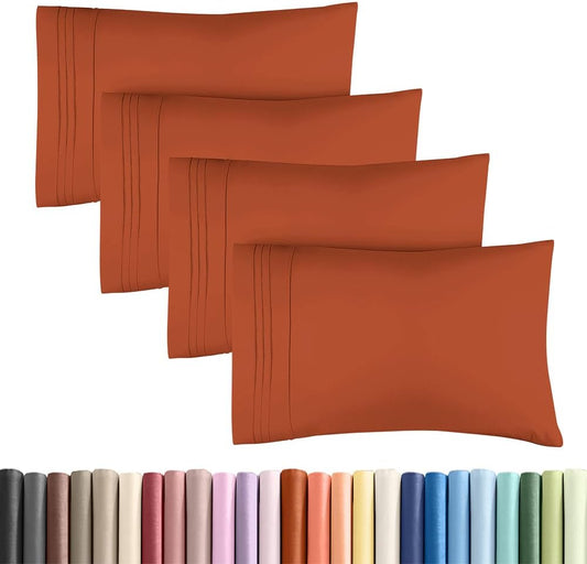 Skiennix Standard Pillow Cases Set of 4 - Ultra Soft Hotel Quality Covers - Machine Washable Terracotta