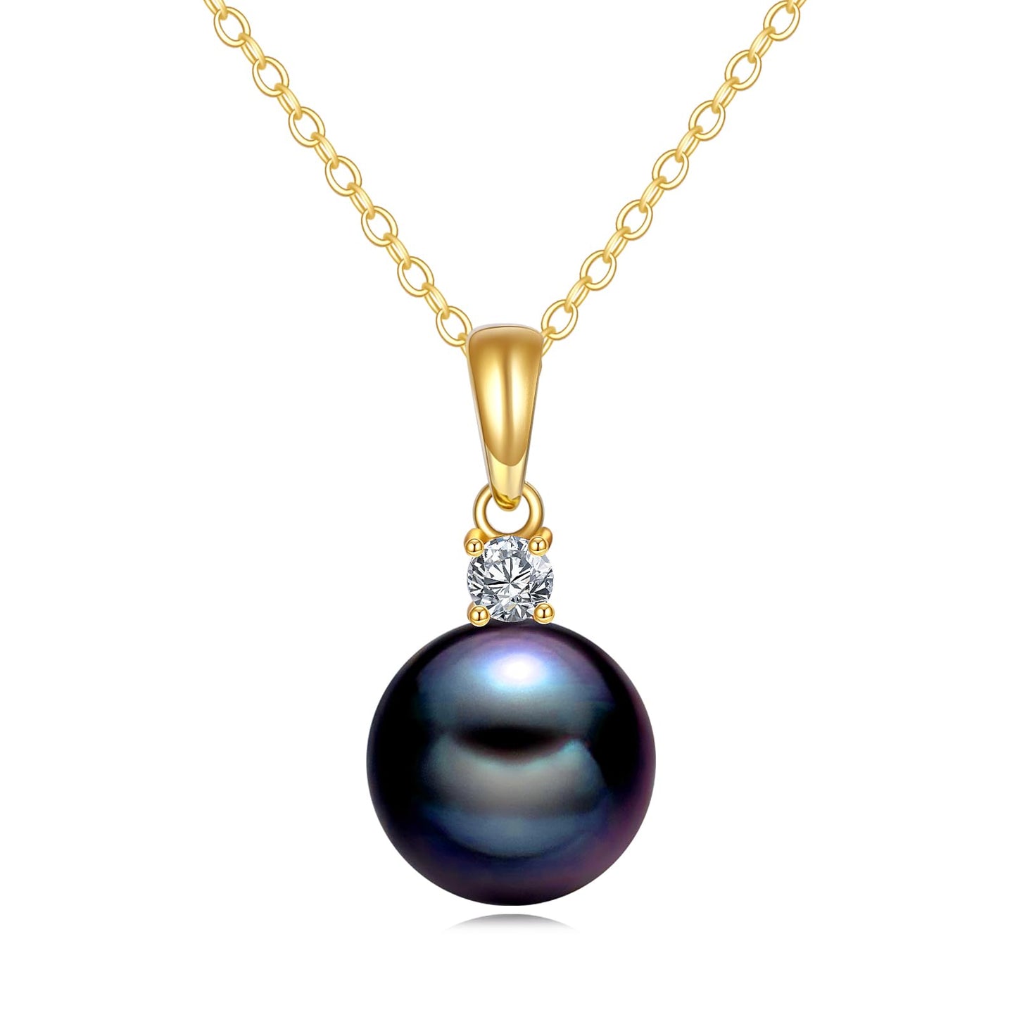 14K Gold Pearl Pendant Necklace for Women (Freshwater Cultured Pearl), Real Gold Present Jewelry Gifts for Wife Girlfriend Mother Mom, 16"-18" (4-yellow gold black pearl)