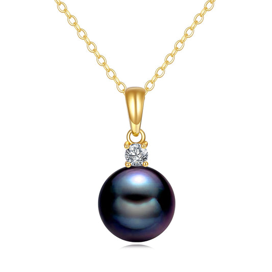 14K Gold Pearl Pendant Necklace for Women (Freshwater Cultured Pearl), Real Gold Present Jewelry Gifts for Wife Girlfriend Mother Mom, 16"-18" (4-yellow gold black pearl)