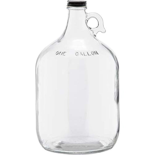 C-Store Packaging 1 Gallon (128oz) Glass Fermenting Jug with Handle, Black Polyseal Lid & Cap (Pack of 1)