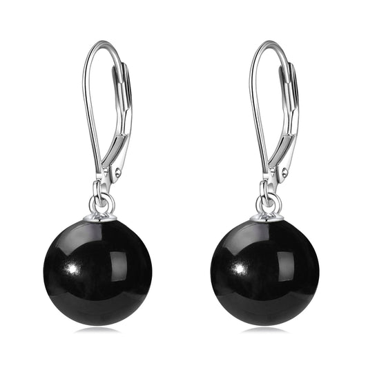 Black Onyx Leverback Earrings 925 Sterling Silver Dangle Drop Jewelry Gifts for Women (Black Onyx)