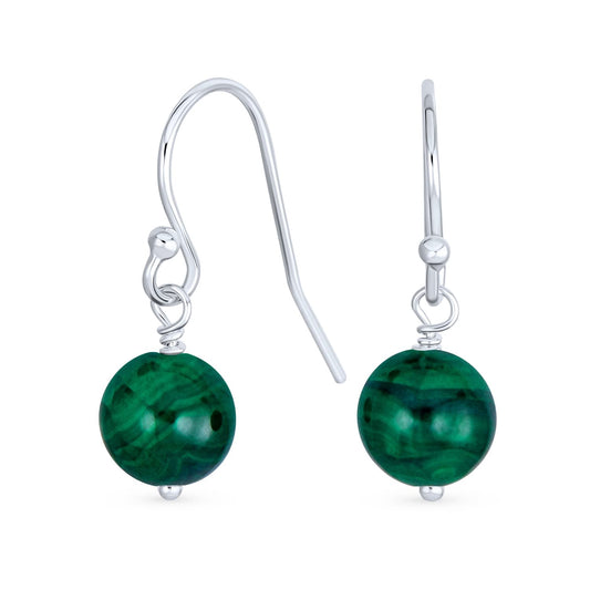 Bling Jewelry Timeless .925 Sterling Silver Green Malachite Bead 8mm Ball Drop Earrings Fish Hook Genuine Gemstone