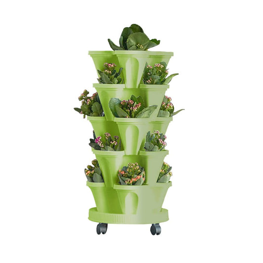 MTICYL Vertical Planter 5 Tiered,Stackable Planters for Strawberry Herb Flower and Vegetable Stacking Garden Tower Gardening Pots with Removable Wheels and Bottom Indoor Outdoor