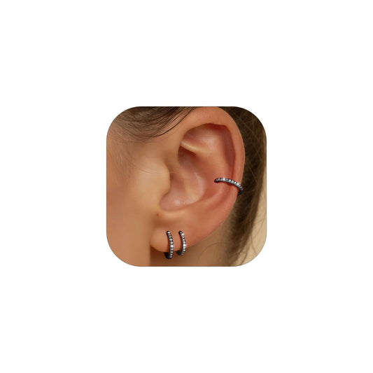 Black Hoop Earrings For Women Cubic Zirconia Hoops Earring Hypoallergenic 8mm Tiny Huggie Jewelry Non Tarnish Cartilage Piercing Waterproof Ear Earings