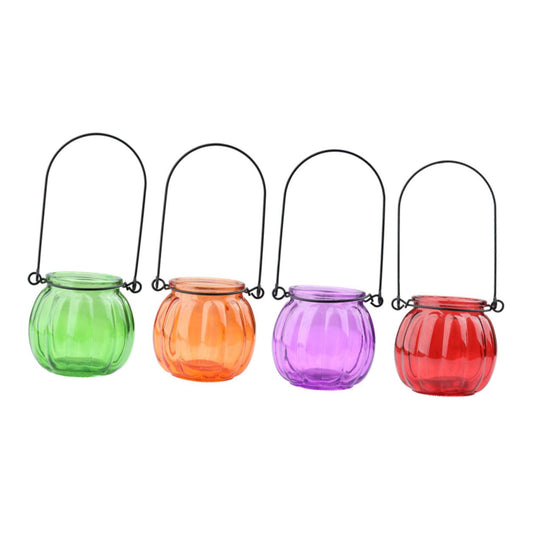 Alipis 4pcs Pumpkin Shaped Glass Hanging Terrarium Vase with Wire Handle, Colorful Hydroponic Floral Arranging Vases for Home Décor, Garden, and Indoor Plants