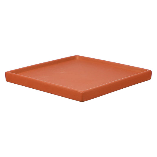 YELARXI 7.5 Inch Ceramic Plant Saucers, Square Flower Planter Water Trays Ceramic Plant Saucer Pot Tray -Fitting for (Outdoor/Indoors/Garden/Planting/Water/Flower/Coffee) Dark Orange