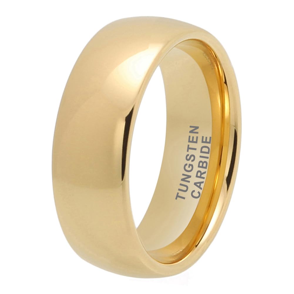 TUTISS 8mm Gold Tungsten Rings for Men Women Engagement Wedding Bands Domed Polished Comfort Fit Size 10