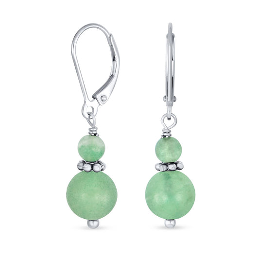 Bling Jewelry Bali Style .925 Sterling Silver Green Aventurine Bead 3MM & 8mm Balls Drop Earrings Milgrain Rondel Separator Lever Back Genuine Gemstone