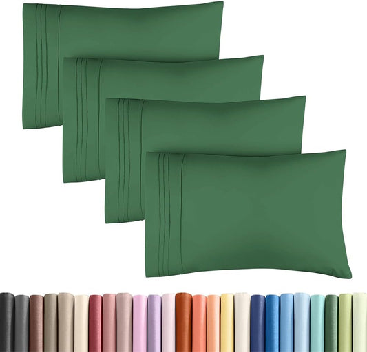 Skiennix Standard Pillow Cases Set of 4 - Ultra Soft Hotel Quality Covers - Machine Washable Emerald Green