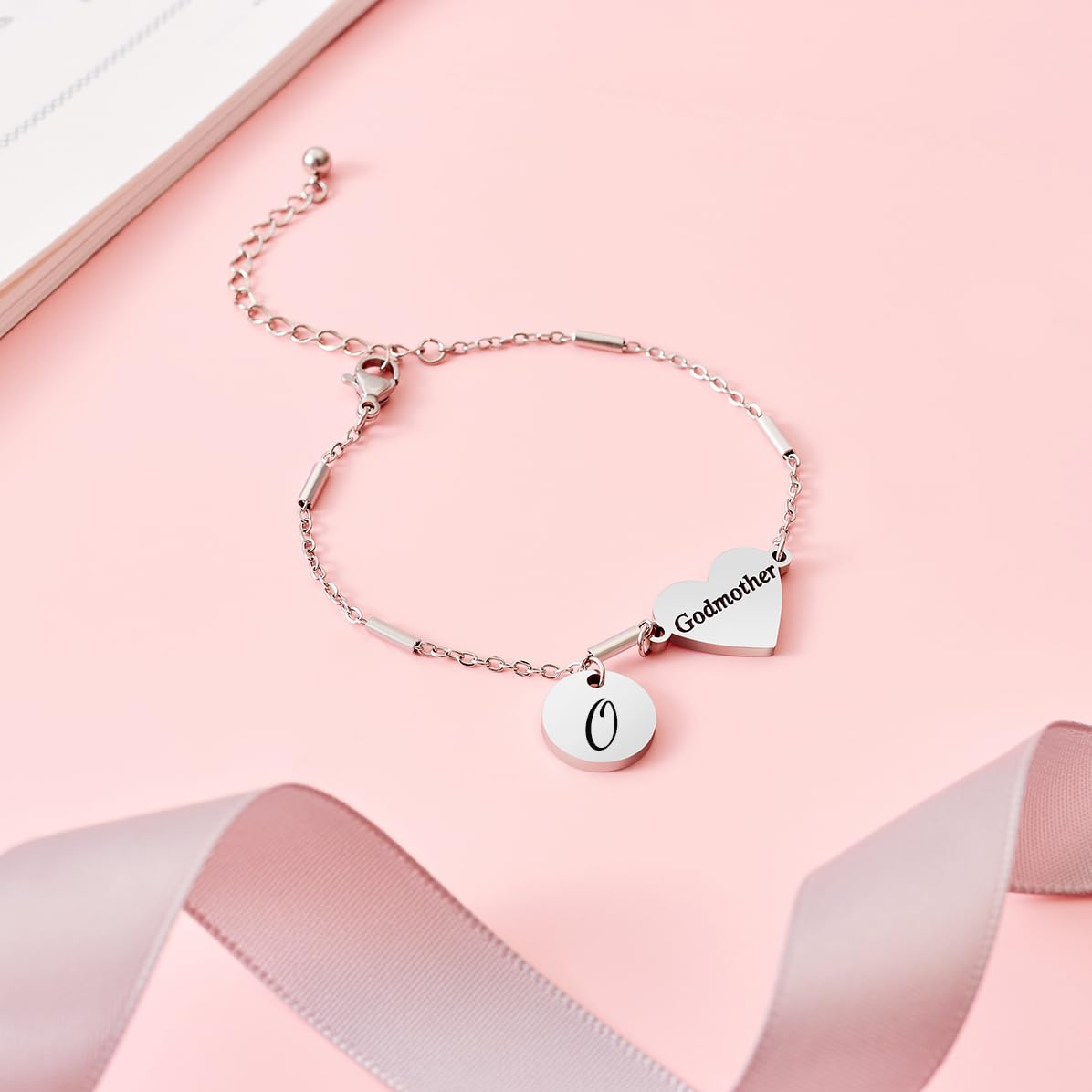 CHENVA Godmother Gifts Initial Bracelet Bangle for Women Gift for Godmother from Goddaughter (Godmother Bracelet O)