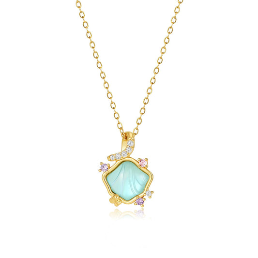 Blue Resin Mother Of Pearl Seashell Necklace-Gold Plated CZ Shell Necklace Beach Jewelry For Women Valentine's Day Mother's Day Christmas Birthday Gifts