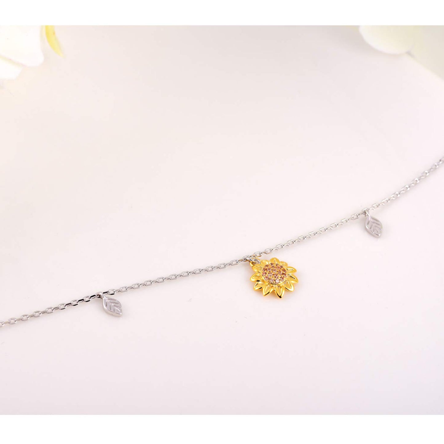 oGoodsunj Sunflower Necklace Jewelry Set fo Women Sterling Silver Anklet Bracelet Earrings You Are My Sunshine Pendant Gifts for Mom Daughter Wife (Anklet)