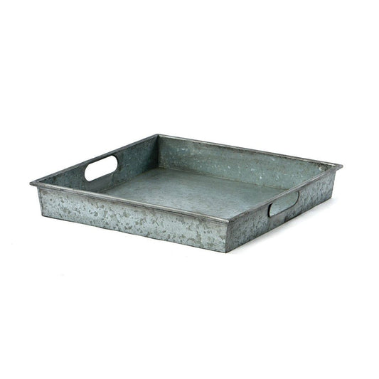Benzara Square Galvanized Metal Tray with Handle
