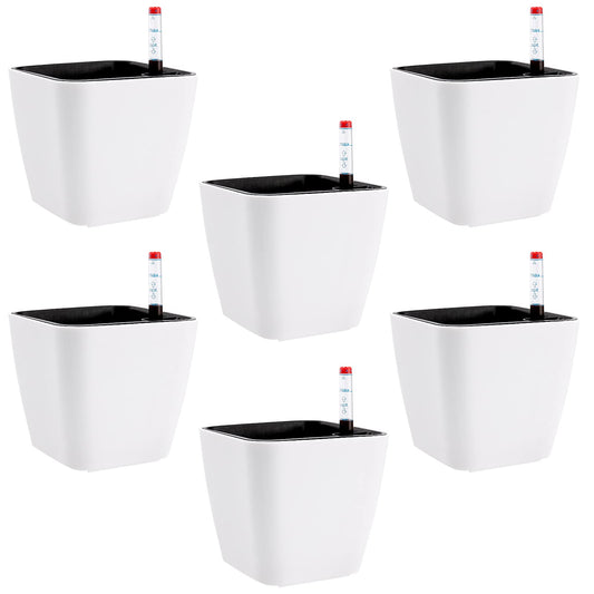 KOHAND 5.5 Inch Self Watering Plastic Planter With Indicator - 6 PCS Square Plant Pots, Decorative Lazy Flower Pot for House Plants, Herbs, Aloe, Succulents