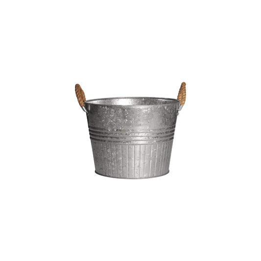 Headwind Decorative Planter - Round Galvanized Bucket w/Rope Handles – 10 Inch Metal Tub Bucket Planter for Outdoor Plants w/Drainage Hole – Galvanized Large Outdoor Planters Buckets by Robert Allen