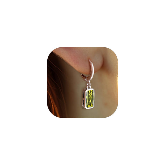 Bestyle Silver August Birthstone Drop Dangle Earrings - Created Peridot Baguette Earrings for Women - Dainty Cute Small Silver Huggie Hoop Dangle Earrings for Birthday Wedding Party Gowns