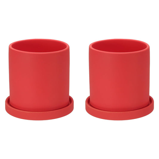 PATIKIL 4.3 Inch Ceramic Plant Pots, 2 Pack Modern Flower Planters with Drainage Holes and Tray for Decorate Home Indoor Plants Succulent Herb, Red