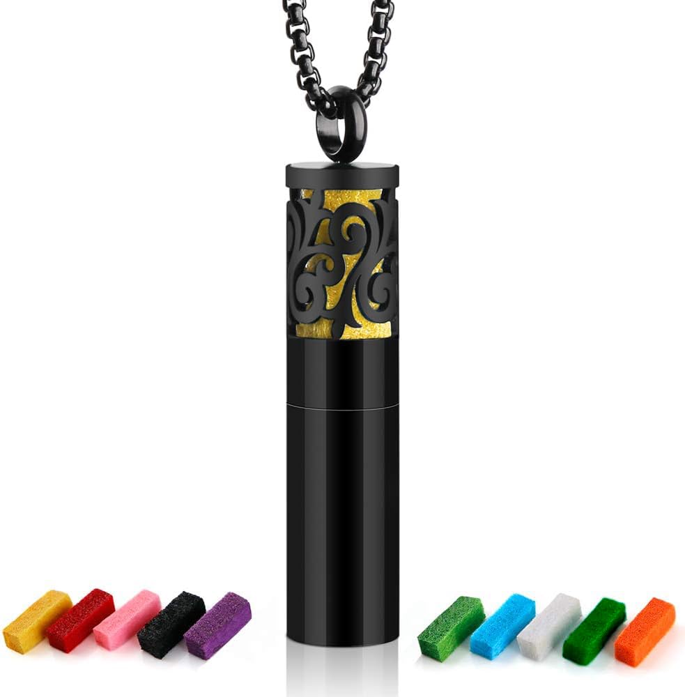 Maromalife Essential Oil Necklaces for Women/Men, Diffuser Necklace 316L Stainless Steel, Diffuser Pendant for Men with 10 Felt Pads, Aromatherapy Necklace Gift Set for Birthday, Christmas