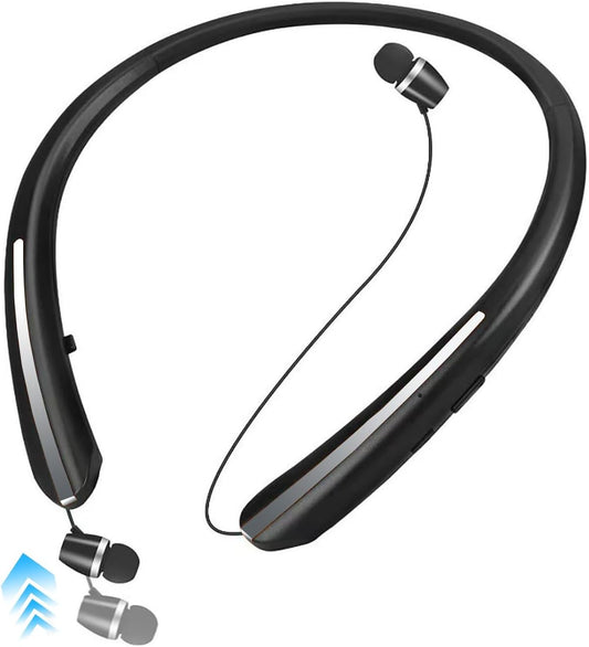 ZHAOGE Headset IPX5 Bluetooth Headphones Neckband, Retractable Wireless Sports Earbuds Noise Cancelling Stereo