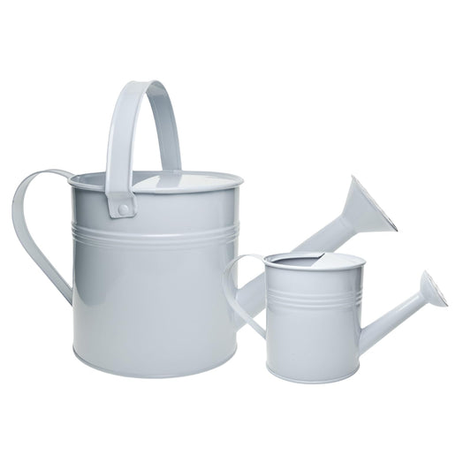 Small Metal Watering Can Set, Pink, 1.2L and 0.23L Garden Cans with Long Spout, Indoor Outdoor Plant Care (White)