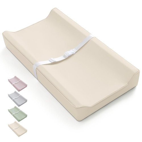 Blissful Diary Vegan Leather Baby Changing Pad - Waterproof & Wipe-Clean PU Cover, Standard Size, Beige